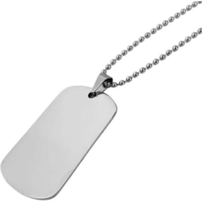 Collier Plaque Militaire Acier Titane Chaîne à Billes Ronde Collier Pendentif Plaque Militaire Tendance pour Quotidien Festival white
