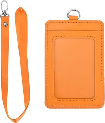 Badgehouder met Verticale PU en Afneembare Neopreen Lanyard | Bescherming voor ID Kaarten en Naamlabels (Oranje, 4.3 x 2.9 Inch) - Ideaal voor Werk en Evenementen
