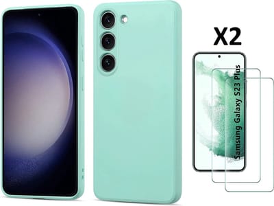 Hoesje Geschikt Voor Samsung Galaxy S23 Plus Hoesje siliconen Mint Groen zacht siliconen hoesje TPU backcover - Met Screenprotector - 2 stuks