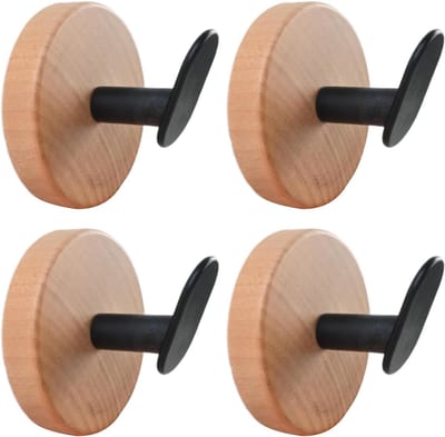 Zelfklevende Wandhaken van Hout - 4 Stuks Handdoekhouders zonder Boren - Ideaal voor Badkamer, Keuken en Slaapkamer met Natuurhout Design