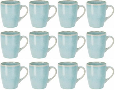 Siaki Koffiemok / theemok Faye - turquoise - set 12x - 340 ml - mokken - kerammiek - tas