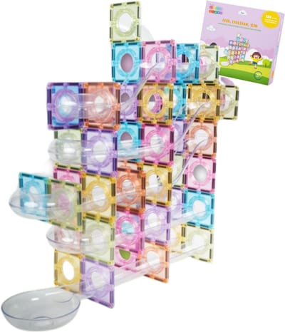 Gladi 128-Delige Knikkerbaan Pastel - Magnetisch Speelgoed Knikkerbaan - Magnetic Tiles - STEM Speelgoed voor 3 t/m 12 Jaar - Magnetische Tegels - Magnetische Bouwstenen - Educatief Speelgoed - Speelgoed Cadeau