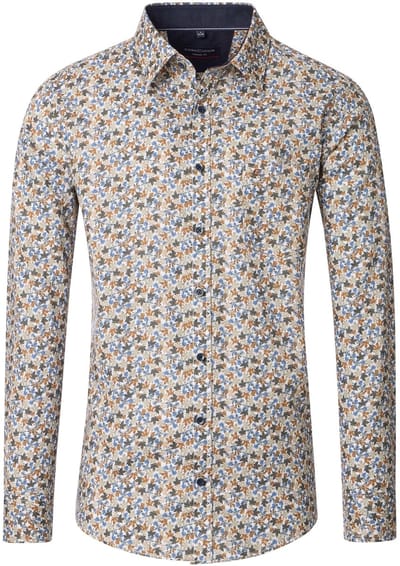 CASA MODA Sport casual fit overhemd - popeline - wit - bruin - blauw - grijs dessin