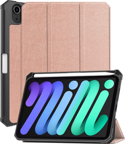 Hoesje - Geschikt voor Apple iPad Mini 7 (2024) - 8.3 inch - 7e Generatie - Dun & Stevig - Trifold Bookcase - Hard Cover Case - Met Uitsparing Geschikt voor Apple Pencil - Hardcover Book - Tablet Hoes - Rosé goud