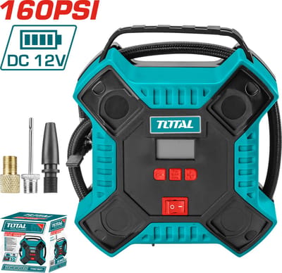 Total Tools auto luchtcompressor 12V – 160 PSI – bandenpomp met adapters