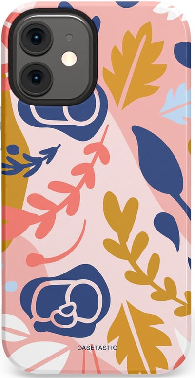 Casetastic Hoesje Geschikt voor Apple iPhone 12 Mini - Stijlvolle Beschermende Duo-layer Case - Roze Bladeren