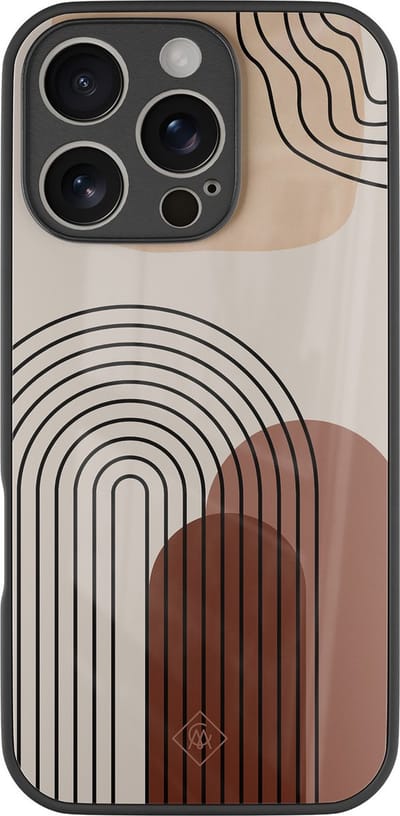 Casimoda® hoesje - Geschikt voor iPhone 16 Pro - Warm Curves - Luxe Hard Case Zwart - Backcover telefoonhoesje - Bruin/beige
