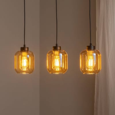 Eko-Light Hanglamp Sombra, amber, 3-lamps, langwerpig