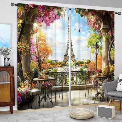 2 stuks Beroemd Eiffeltoren Bedrukte Gordijn voor Huisdecoratie - Stangzak Raambekleding voor Slaapkamer, Kantoor, Keuken, Woonkamer 107cmX160cm X 2pcs
