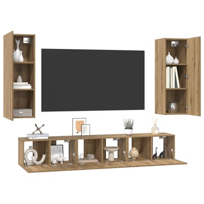 vidaXL - Tv-meubelset - 5 - st - Artisan - Eiken - Bewerkt - hout