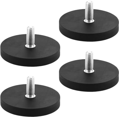 Sterke neodymium magneten met rubber, 4 stuks met hoge hechting, M6 schroefdraad, ideaal voor bevestigen van gereedschap en andere toepassingen