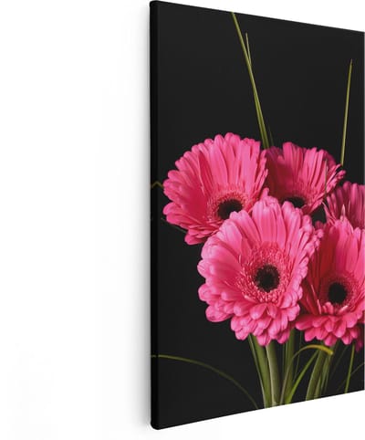 Artaza Canvas Schilderij Gerbera - 80x120 cm - Groot - Wanddecoratie Bloemen - Muurdecoratie Roze Bloemen - Schilderijen Op Canvas
