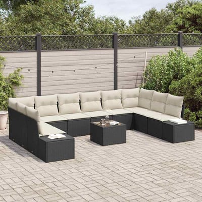 vidaXL - Tuinbank - Set - 10 - st - 9-Aantal - zitplaatsen - Zwart - en - Crème