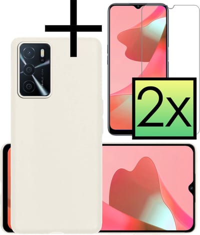 Hoesje - Met 2x Screenprotector - Geschikt voor OPPO A16 - Sterk & Shockproof - Back Cover - Siliconen Case - Telefoon Hoes - Wit