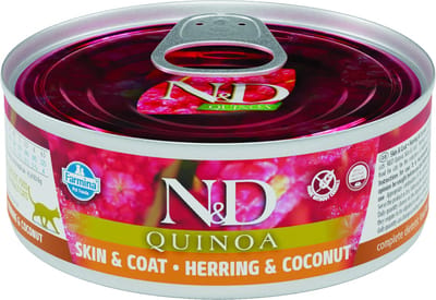 N&D Quinoa natvoeding voor de kat Skin & Coat Haring 80 gr. - per 24 stuks