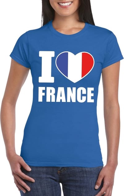 Bellatio Decorations Supporters t-shirt - I love France - Frankrijk - blauw - voor dames - landen vlag thema S