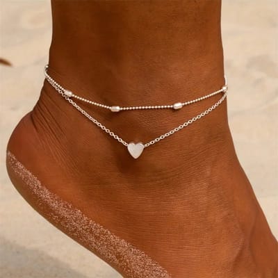 Aramat Jewels | Enkelbandjes | Stalen Enkelbandjes met Hartje en Kraaltjes Zilverkleurig | | | |3mm | Staal | Volwassenen | Verkleurd niet