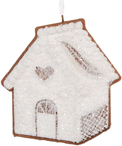 Clayre & Eef Kersthanger Gingerbread house 9x1x10 cm Wit Kunststof