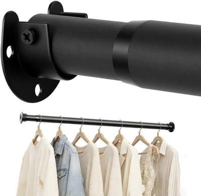Verstelbare kledinghanger, telescopische kledingrail 43 - 177 cm, wandmontage, ideaal voor kasten en opbergruimtes, zwart