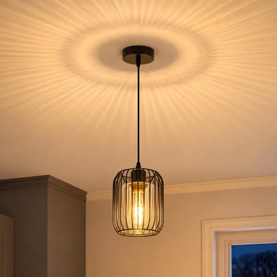 Vintage Hanglamp Woonkamer Glas: Zwarte Hanglamp Eettafel E27 Hanglamp Slaapkamer Metalen Eetkamerlamp 1 Licht Industriële stijl voor Keuken Eetkamer (Lamp niet inbegrepen)