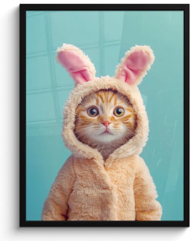 Poster in lijst - Fotolijst 50x70 cm - Posters - Paashaas - Kat - Kostuum - Posterlijst zwart - Decoratie - Wanddecoratie woonkamer - Muurdecoratie slaapkamer