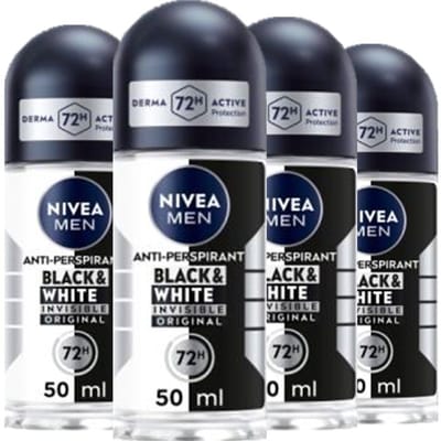 Nivea Deo Roller Men Black & White - 4 x 50 ml - Voordeelverpakking