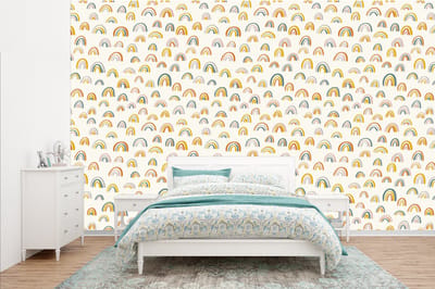 Behang - Fotobehang Regenboog - Pastel - Kinderen - Breedte 385 cm x hoogte 240 cm