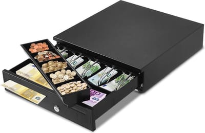 Kassalade Elektrisch met 5 Munt- en Biljettenvakken - Handmatige en Elektrische Opening - 40,5 x 42 x 10 cm