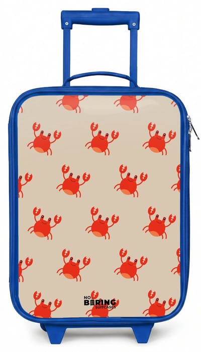 NoBoringSuitcases.com® - Kinderkoffer blauw - Kindertrolley jongen - Krabbenkwestie - Koffer kind lichtgewicht - Reiskoffer trolley voor kinderen - Koffertje met lichtgevende wieltjes - Rolkoffer