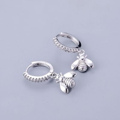 925 Sterling Zilver Zirkonia Bijen Hoepeloorbellen Vrouwelijk Schattig Persoonlijkheid Cirkeloorbellen Groothandel zilver