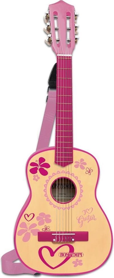 Bontempi Houten Gitaar Met 6 Snaren En Schouderband 75 Cm Roze