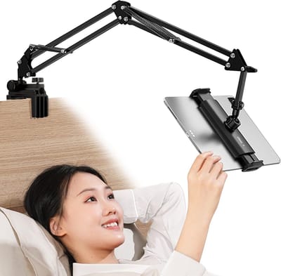 Famanu – Verstelbare tablet en telefoonhouder met flexibele arm en tafelklem voor bed en bureau