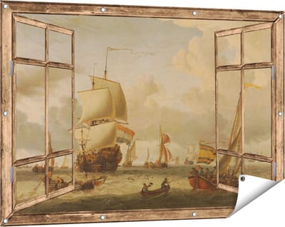 Gards Tuinposter Doorkijk De Rede van Enkhuizen - Abraham Storck - 120x80 cm - Tuindoek - Tuindecoratie - Wanddecoratie buiten - Tuinschilderij