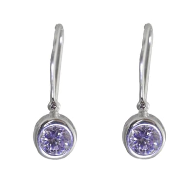 Behave - Oorbellen - 925 Sterling Zilver - Oorhangers met Violet Paarse Zirconia Steen
