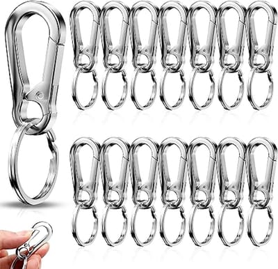 Carabiner sleutelhangers set van 15 - hoge kwaliteit zinc legering - met afneembare ring - ShopVlot