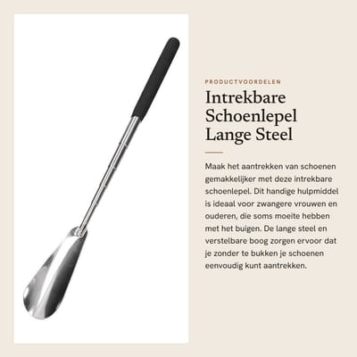 Dailygoods- Schoenlepel Verstelbare Lange Steel - Roestvrij Staal - Antislip Handvat - Lichtgewicht - Geschikt voor Ouderen - Compact Opbergformaat - Schoenhulp