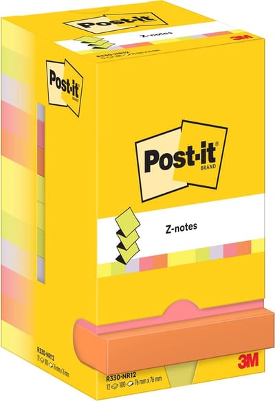 Post-it Z-notes | 100 vel | ft 76 x 76 mm | pak van 12 blokken | assorti neonkleuren