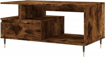 Salontafel Gerookt Eiken - Koffietafel Hout - Woonkamer Inrichten - Met Lade - 90x49x45 cm - Gerookt eiken
