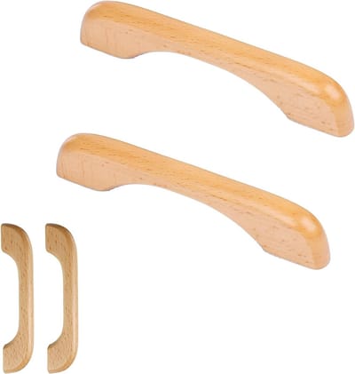 Set van 2 Houten Kastknoppen van Beukenhout voor Keukenkasten, Lades en Deuren - Eenvoudig en Modern Ontwerp, 96mm
