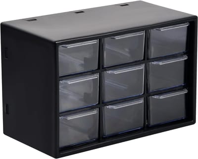 Opbergdoos met 9 lades van kunststof, 18 x 12 x 10 cm, voor het opbergen van sieraden, gereedschap en kleine onderdelen, wandmontage, wit