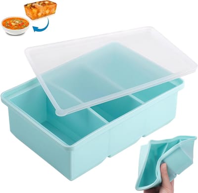 Vriezerbak voor voedselbereiding: 3-delige silicone bak met deksel voor soep, bouillon en sauzen, ideaal voor porties en opslag