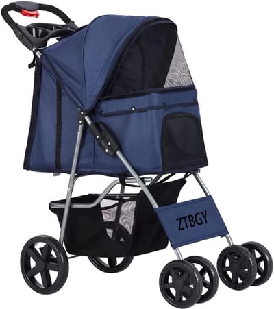 Huisdier Wandelwagen - Hondenbuggy - Comfortabel Reizen - Schokabsorberende Wielen - Tot 15kg - Blauw