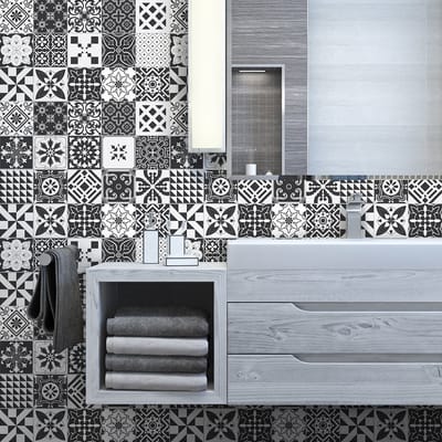 Zelfklevende tegelmuurstickers voor keuken en badkamer - 24 cementtegelstickers, Azulejos Elodio - 24 stickers, 10x10cm