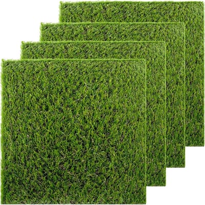 Kunstgras tegels, 4 stuks 12 x 12 synthetische grasvierkante matten DIY grasdecoratie