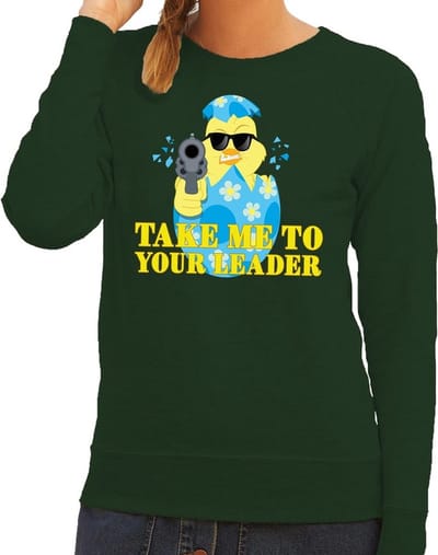 Fout Paas sweater groen take me to your leader voor dames - Pasen trui XS