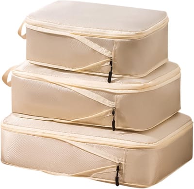Opbergzakken Set - Vacuümzakken - Ruimte Besparen - Ademend Oxford Materiaal - 3 Stuks - Beige