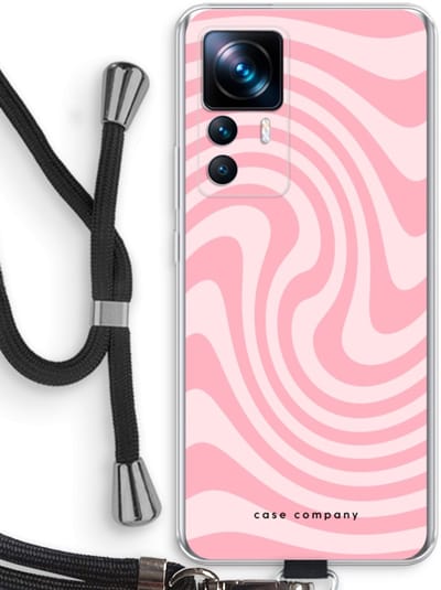 Case Company® - Hoesje met koord geschikt voor Xiaomi 12T hoesje met Koord - Swirl Roos - Telefoonhoesje met Zwart Koord - Bescherming aan alle Kanten en Over de Schermrand