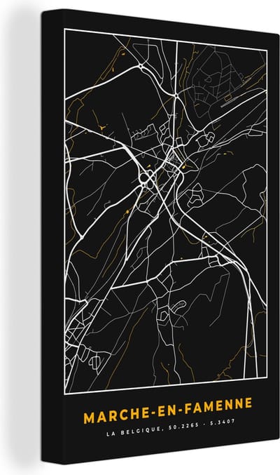 Canvas Schilderij Marche-en-Famenne - Kaart - Stadskaart - Goud - Plattegrond - 20x30 cm - Wanddecoratie