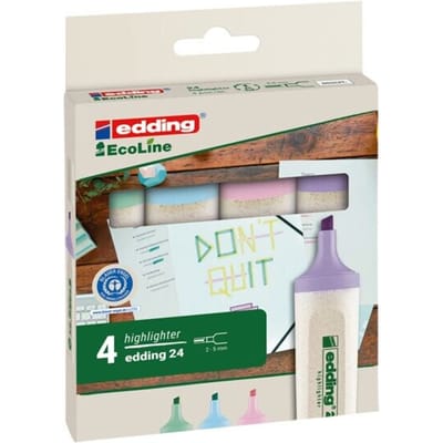edding 24 EcoLine highlighter - set van 4 pastelkleuren - 4 highlighters - beitelvormige punt 2-5 mm - voor snel en gemakkelijk markeren en accentueren van teksten en notities - recyclebaar materiaal
