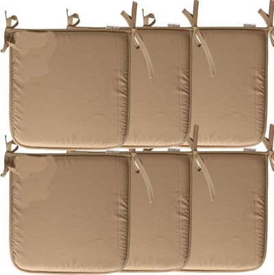 Stof Textile Home stoelkussens - 6x - beige - 38 x 38 x 3 cm - voor binnen - touwtjes sluiting - zitkussens plat - vierkant